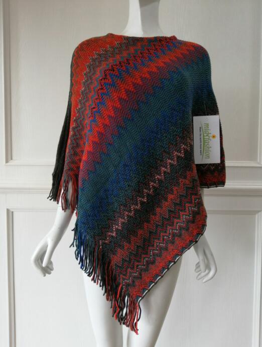 China Womens Knitted poncho pullover sweater