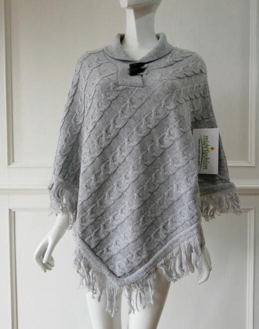 China Womens Knitted poncho pullover sweater