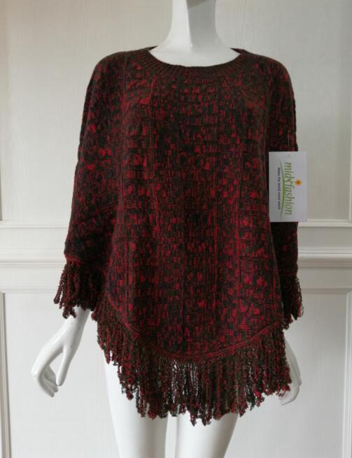 China Womens Knitted poncho pullover sweater